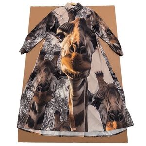 Coastal Giraffe Print Long Sleeve Button Down Dress